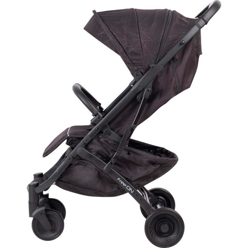 FreeON Carucior sport Diamond Pliabil tip troler Cadru din aluminiu 6.8 Kg Spatar reglabil Pliere compacta pentru avion Cu maner pentru transport Suport pentru sticla Standard de siguranta EN 1888-12018 Black
