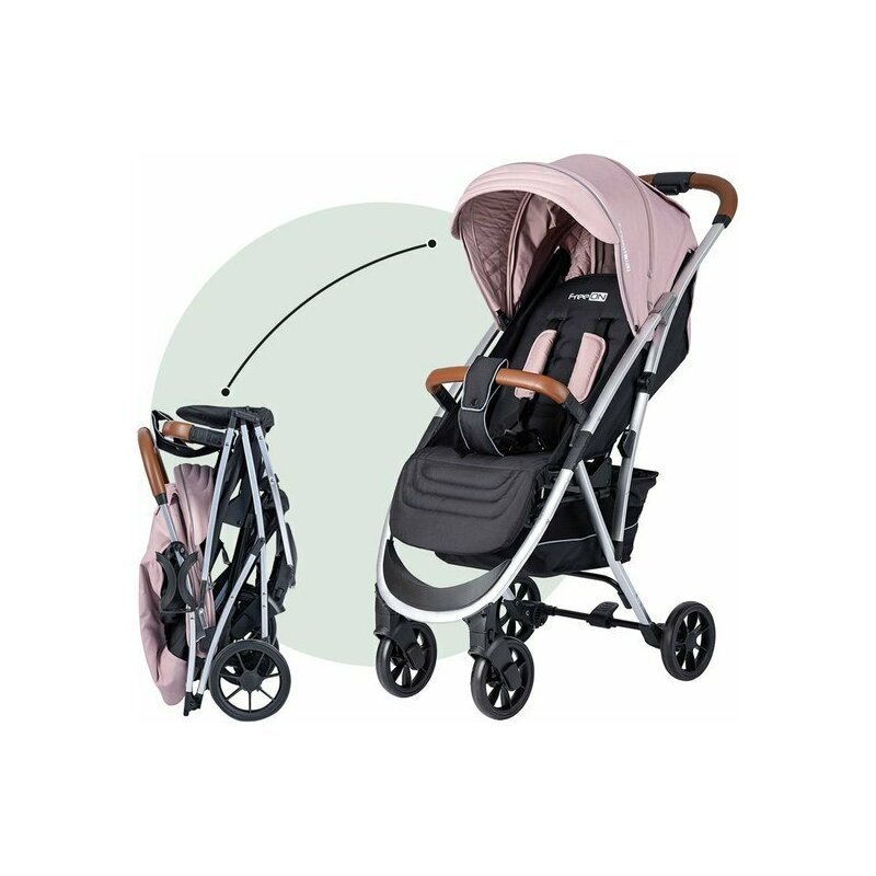 FreeON Carucior sport Lux Pliabil automat Usor 6.6 Kg Tehnologie inovatoare One-Hand Folding De la 6 luni pana la 22 kg Din aluminiu Benzi reflectorizante pe capotina BeigeBlack