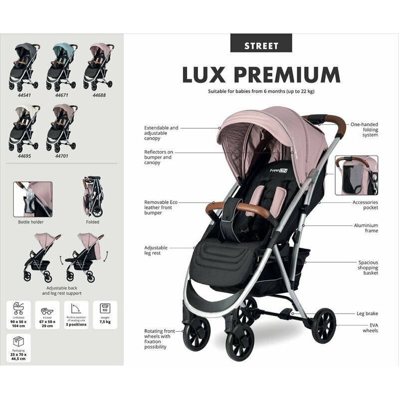 FreeON Carucior sport Lux Pliabil automat Usor 6.6 Kg Tehnologie inovatoare One-Hand Folding De la 6 luni pana la 22 kg Din aluminiu Benzi reflectorizante pe capotina BeigeBlack