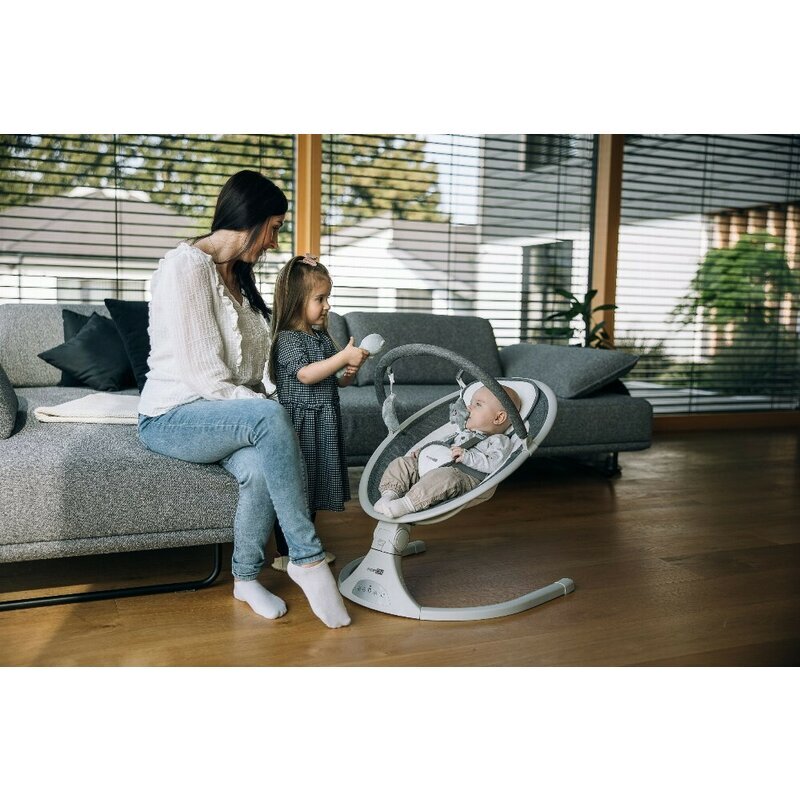 FreeON Leagan balansoar Elite Grey cu 12 melodii 5 viteze de balansare si 3 pozitii de reglare a spatarului