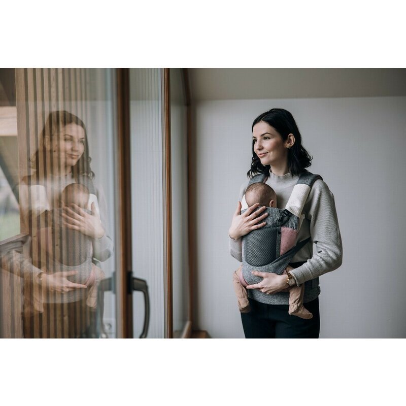 FreeON Marsupiu bebe Carry Me 3 in 1 de la 4 luni pana la 15 kg tesatura din plasa 3D confortabil si sigur pentru bebe GreyPink