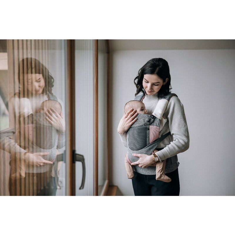 FreeON Marsupiu bebe Carry Me 3 in 1 de la 4 luni pana la 15 kg tesatura din plasa 3D confortabil si sigur pentru bebe GreyPink