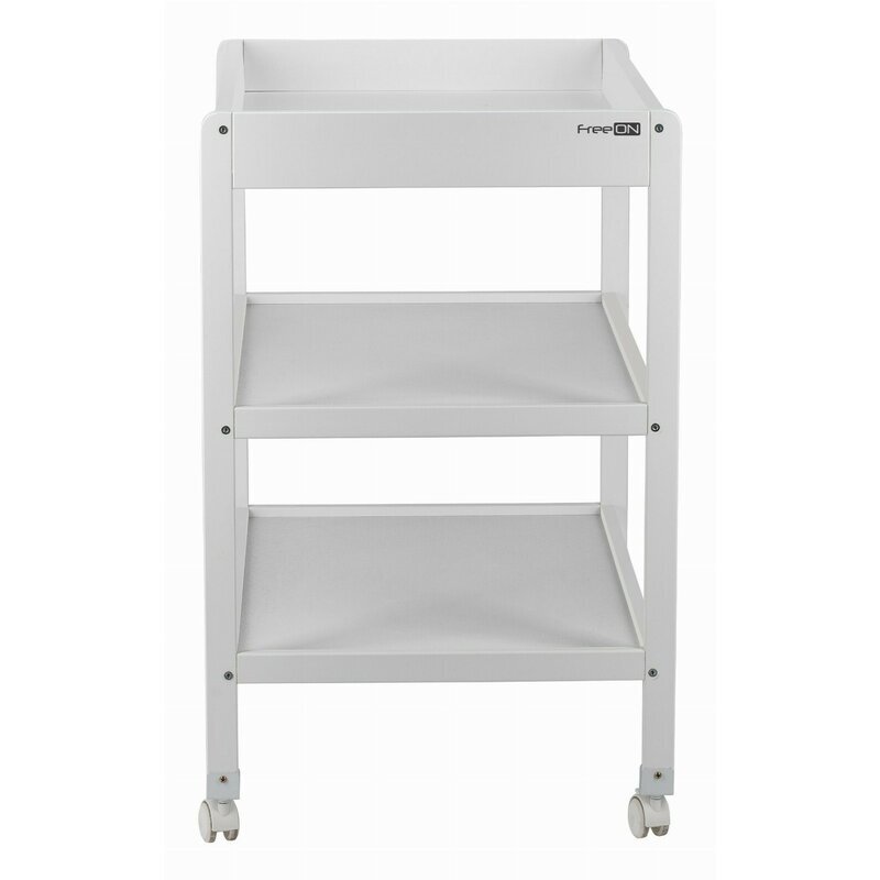 FreeON Masuta de infasat Mila din lemn cu 4 roti pentru transport facil cu 3 suprafete de depozitare 76x54x86 cm White