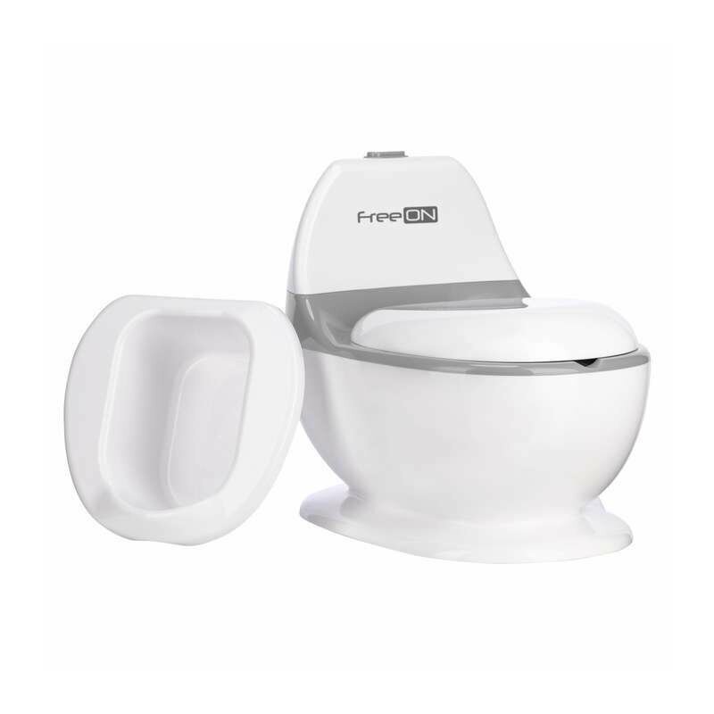 FreeON Olita educativa Trainer Minitoaleta Cu spatiu pentru hartieservetele Cu sunet realist de tras apa Pana la 25 kg 3 ani+ WhiteGrey