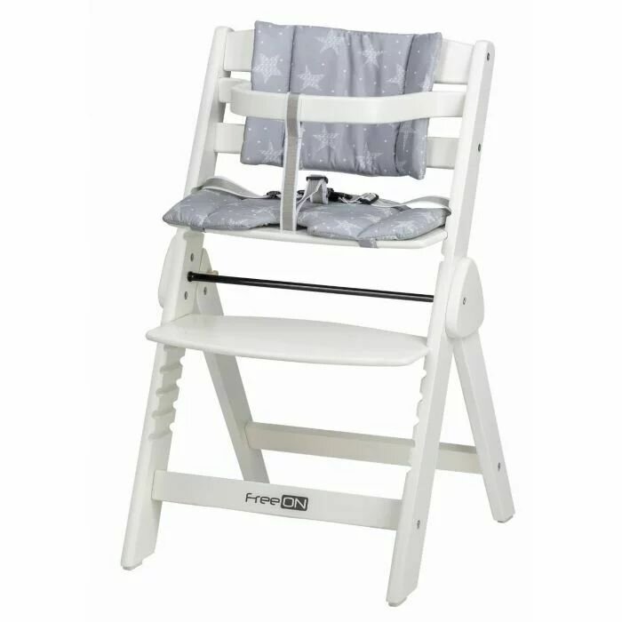 FreeON Scaun de masa Finny Fold White 6 luni-15 kg reglabil pe inaltime pernuta pliabil