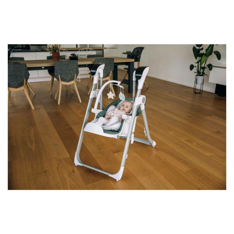 FreeON Scaun de masa si balansoar 2 in 1 Oli Deluxe Pistachio transformabil multifunctional cu melodii de leagan 0 luni+