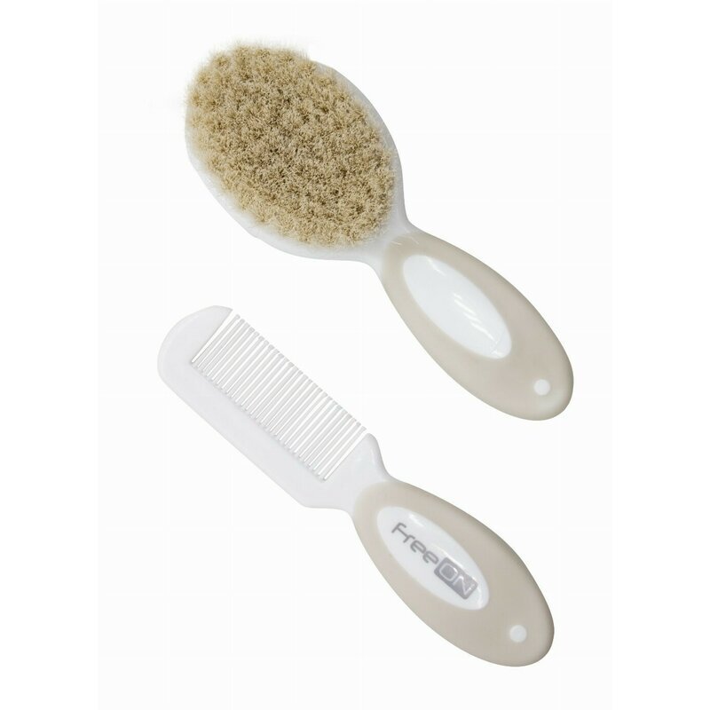 FreeON Set perie si pieptene din peri naturali 0 luni+ White