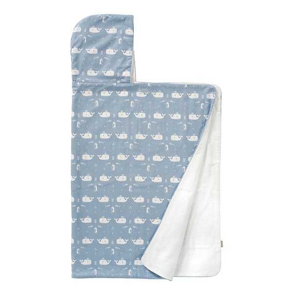 Fresk Prosop cu gluga 100 bumbac organic Whale blue 100x75 cm