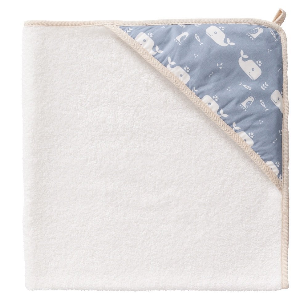 Fresk Prosop cu gluga 100 bumbac organic Wrapper Whale blue fog 75x75 cm