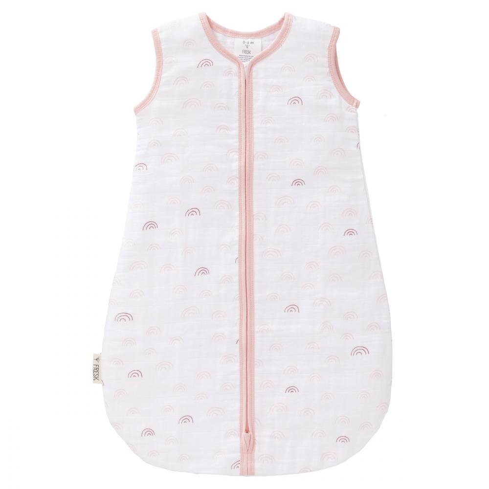Fresk Sac de dormit din bumbac organic exterior muselina Rainbow rose 12-18 luni