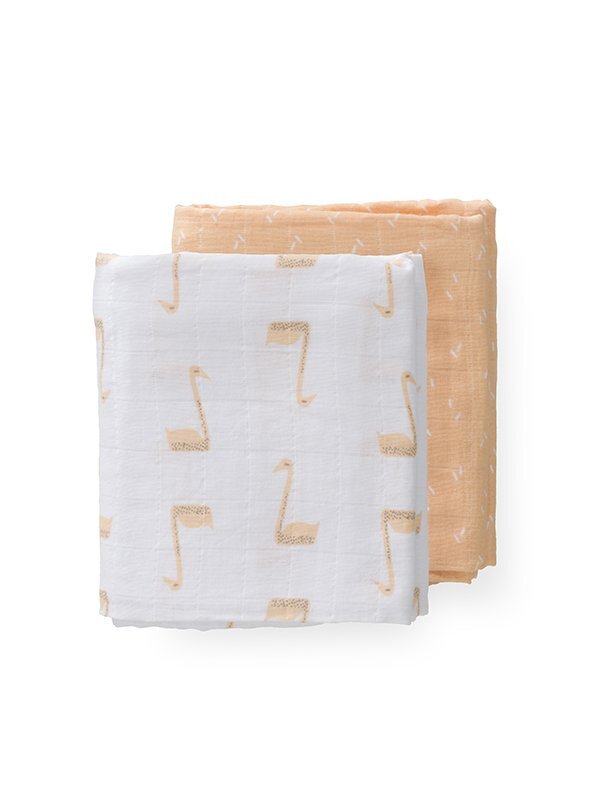 Fresk Set 2 paturici muselina de infasat din bumbac organic Swan peach pale 120x120 cm