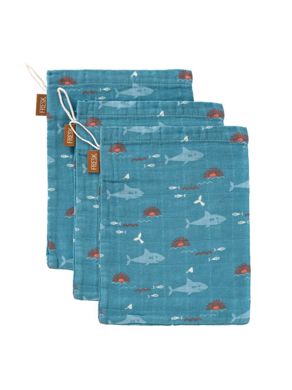 Fresk Set 3 manusi de muselina pentru baie model Rechin