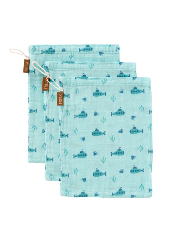 Fresk Set 3 manusi de muselina pentru baie model Submarine