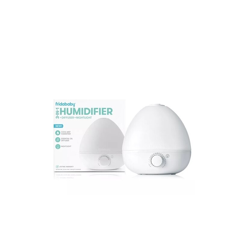 FridaBaby Umidificator BreatheFrida cu ultrasunete 3 in 1 ultra silentios include difuzor de uleiuri esentiale si lumina de veghe oprire automata rezervor BPA Free Alb