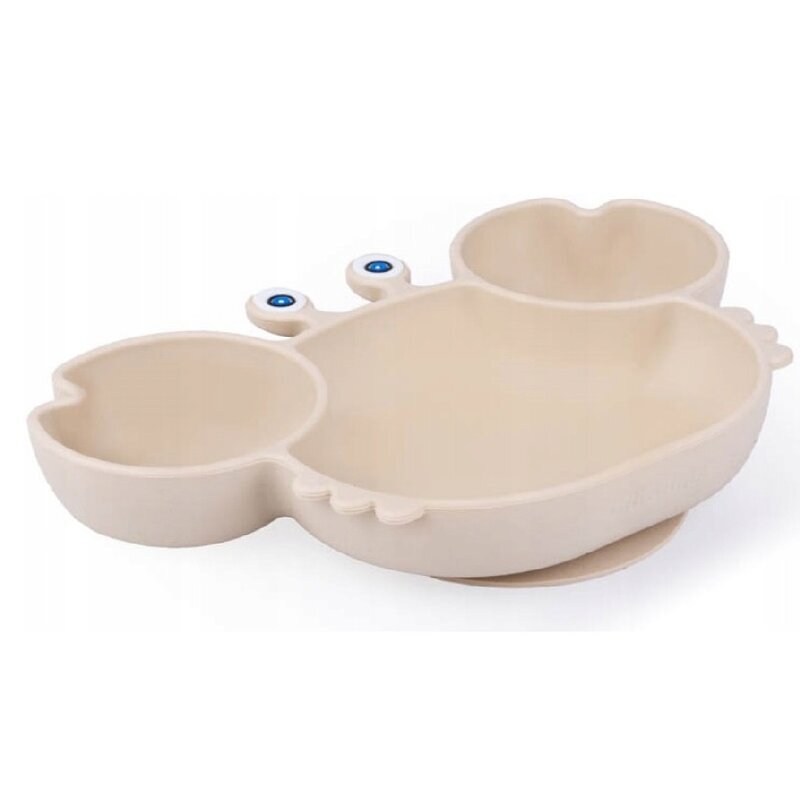 Giligums Farfurie Crab cu 3 compartimente din silicon fara BPA 6 luni+ bej