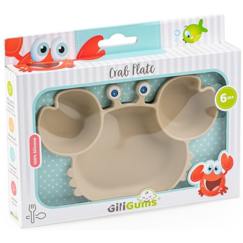 Giligums Farfurie Crab cu 3 compartimente din silicon fara BPA 6 luni+ bej