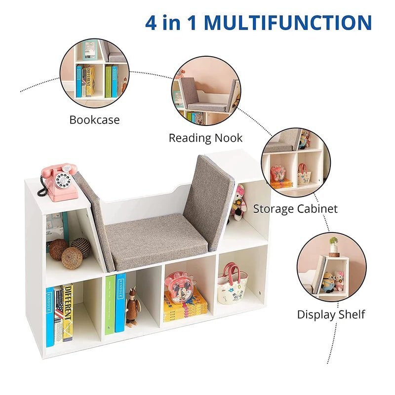 Ginger Home Bancuta multifunctionala Cozy Castle BrownWhitecu 6 compartimente de depozitarepernute cu husa detasabila cu fermoardimensiune 112 x 28 x 61 cm