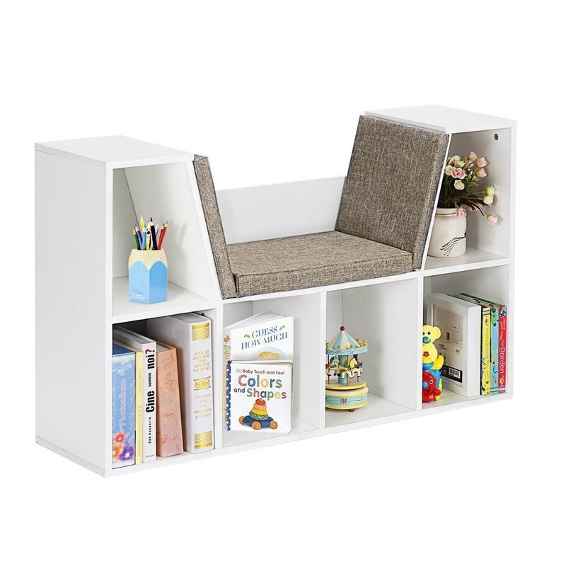 Ginger Home Bancuta multifunctionala Cozy Castle BrownWhitecu 6 compartimente de depozitarepernute cu husa detasabila cu fermoardimensiune 112 x 28 x 61 cm