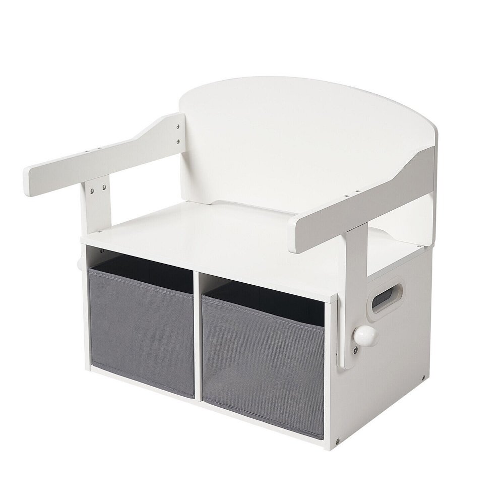 Ginger Home Bancuta transformabila 3in1 din lemn AlbGri cu spatiu depozitarespatar inaltcolturi si margini rotunjitemanere transport2 cutii din material textil incluse