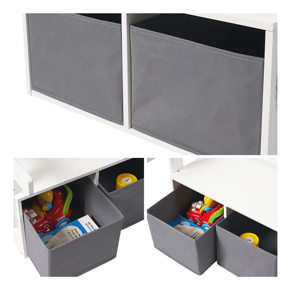 Ginger Home Bancuta transformabila 3in1 din lemn AlbGri cu spatiu depozitarespatar inaltcolturi si margini rotunjitemanere transport2 cutii din material textil incluse