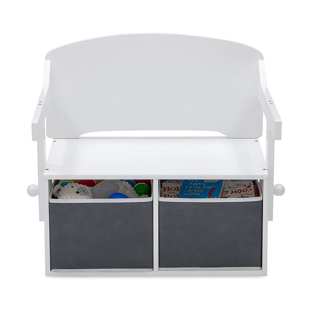 Ginger Home Bancuta transformabila 3in1 din lemn AlbGri cu spatiu depozitarespatar inaltcolturi si margini rotunjitemanere transport2 cutii din material textil incluse