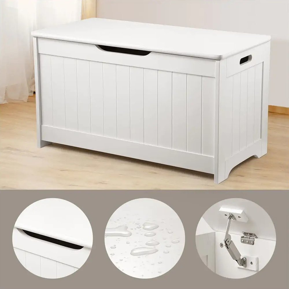 Ginger Home Cufar pentru jucarii si bancuta 2in1 din MDF cu inchidere soft close Toy Chest Alb