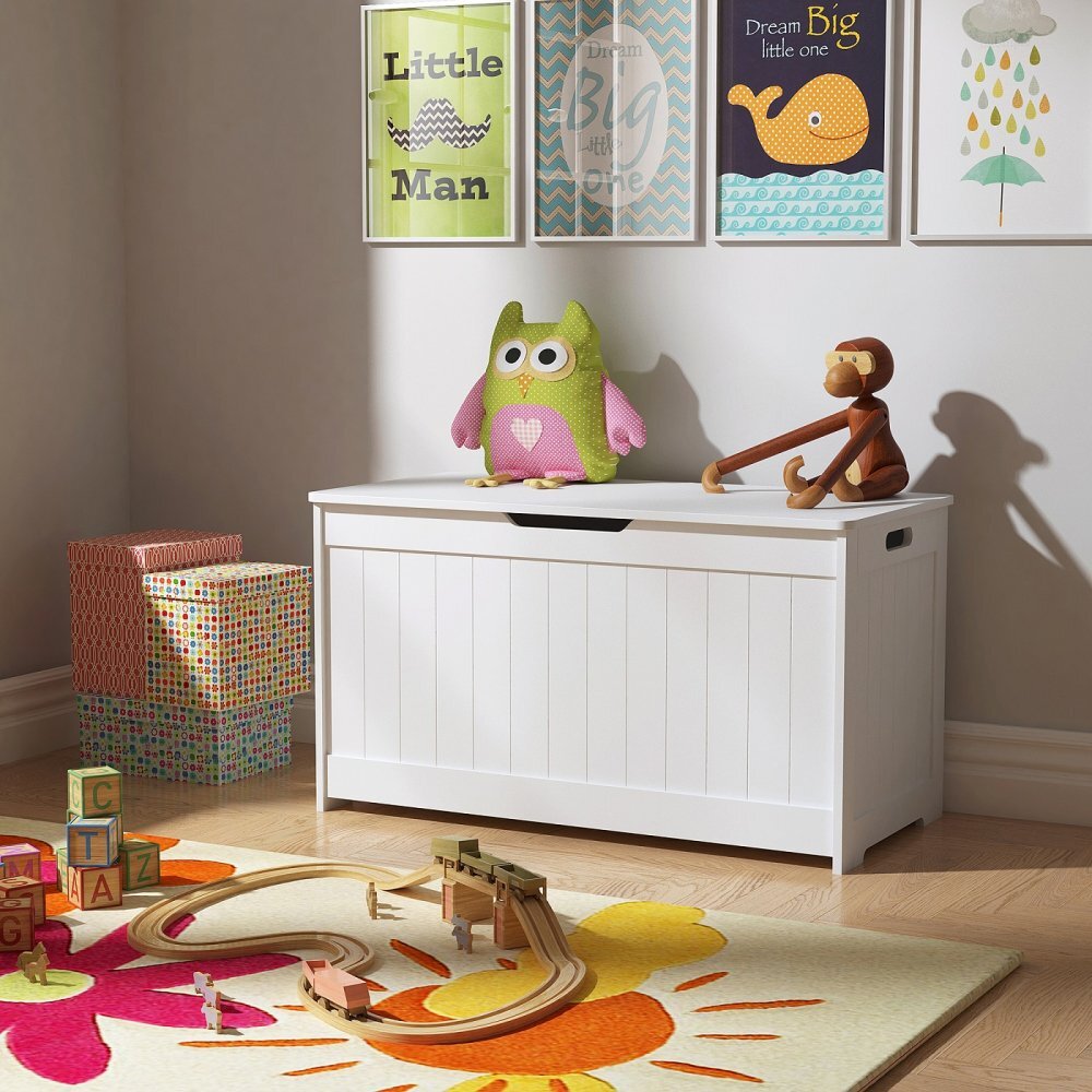 Ginger Home Cufar pentru jucarii si bancuta 2in1 din MDF cu inchidere soft close Toy Chest Alb
