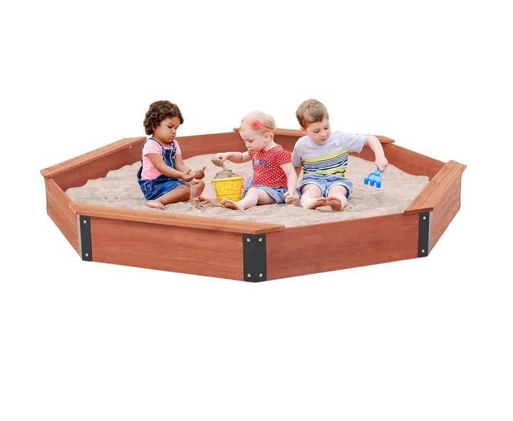 Ginger Home Cutie de nisip mare pentru copii Octogon din lemn cu husa impermeabila inclusa 199x199x23 cm