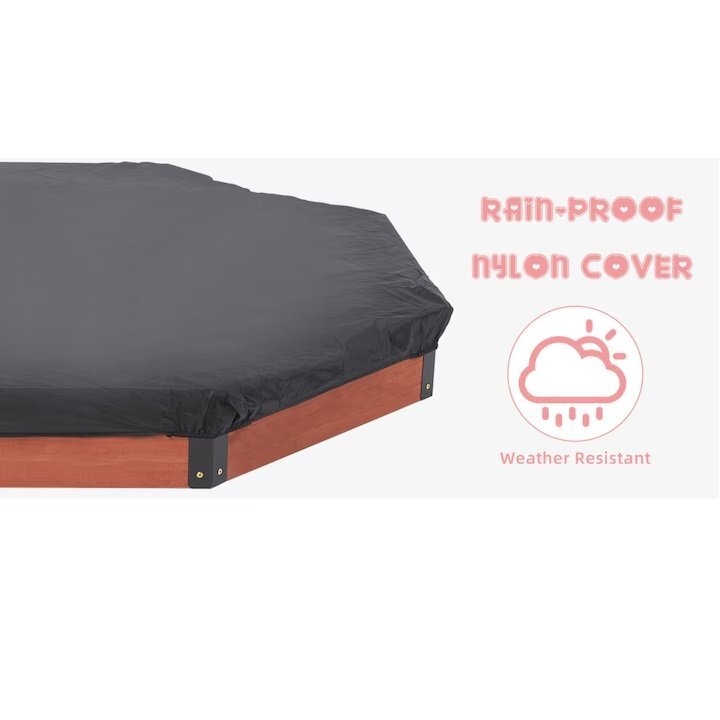 Ginger Home Cutie de nisip mare pentru copii Octogon din lemn cu husa impermeabila inclusa 199x199x23 cm