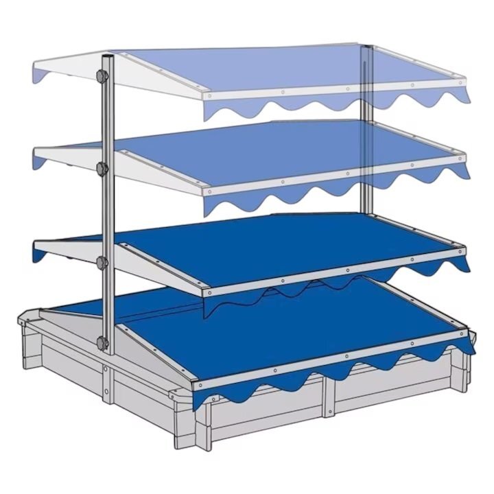 Ginger Home Cutie de nisip pentru copii Blue cu copertina reglabila si impermeabila tratata cu protectie UV30 117x117 cmCapacitate de incarcare 200 kgcolturi cu protectii din plastic
