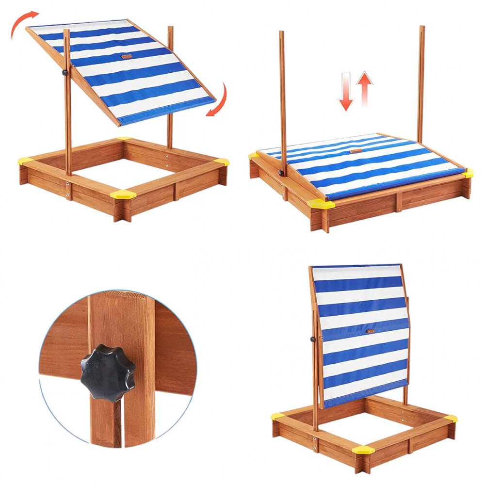 Ginger Home Cutie de nisip pentru copii Wood 118x118x118 cmcopertina reglabila si impermeabila tratata cu protectie UVcolturi cu protectii din plastic