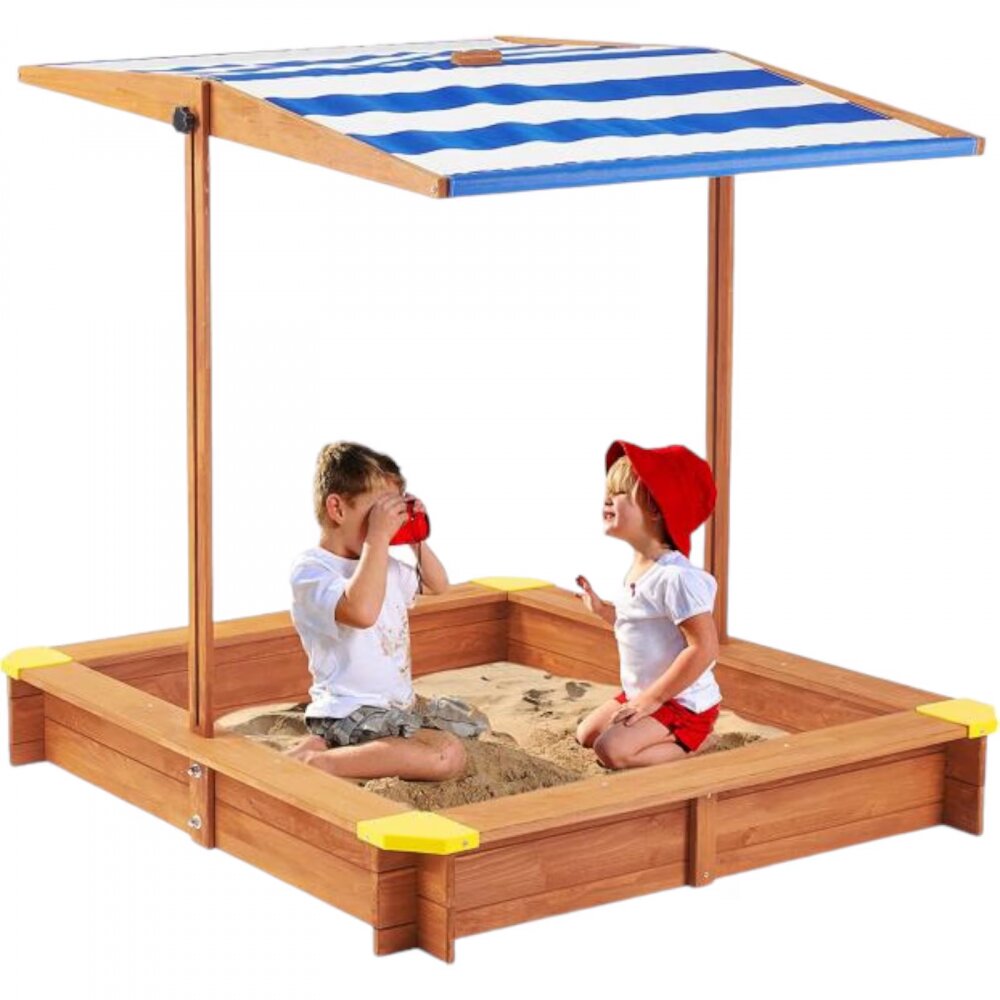 Ginger Home Cutie de nisip pentru copii Wood 118x118x118 cmcopertina reglabila si impermeabila tratata cu protectie UVcolturi cu protectii din plastic