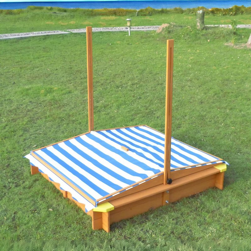 Ginger Home Cutie de nisip pentru copii Wood 118x118x118 cmcopertina reglabila si impermeabila tratata cu protectie UVcolturi cu protectii din plastic
