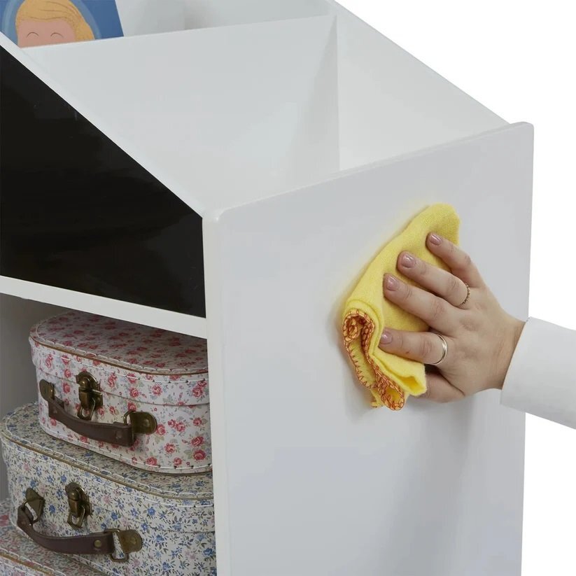Ginger Home Dulap organizator pentru carti si jucarii tip casuta Montessori Alb cu 6 compartimente si tabla neagra de scris