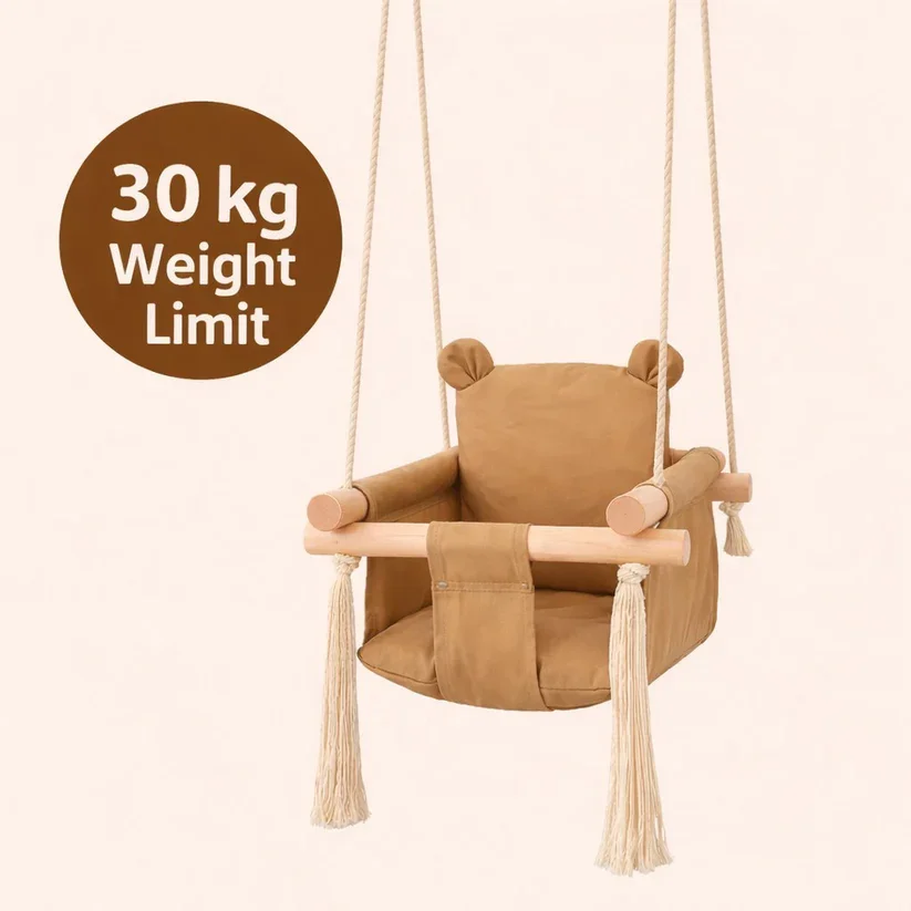 Ginger Home Leagan din lemn pentru copii Bear cu spatarsezut moale cu husa din bumbac utilizare interiorexterior greutate admisa 30 kg
