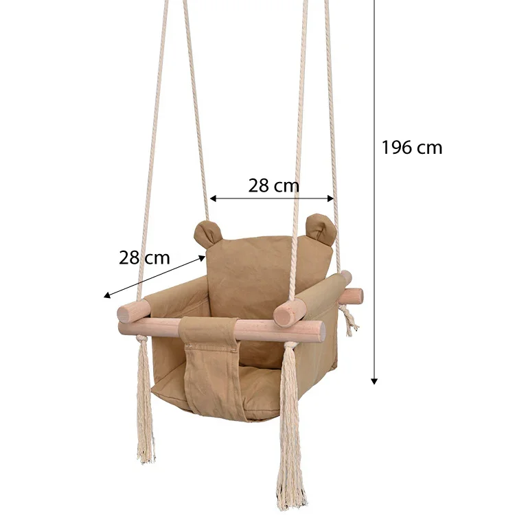 Ginger Home Leagan din lemn pentru copii Bear cu spatarsezut moale cu husa din bumbac utilizare interiorexterior greutate admisa 30 kg