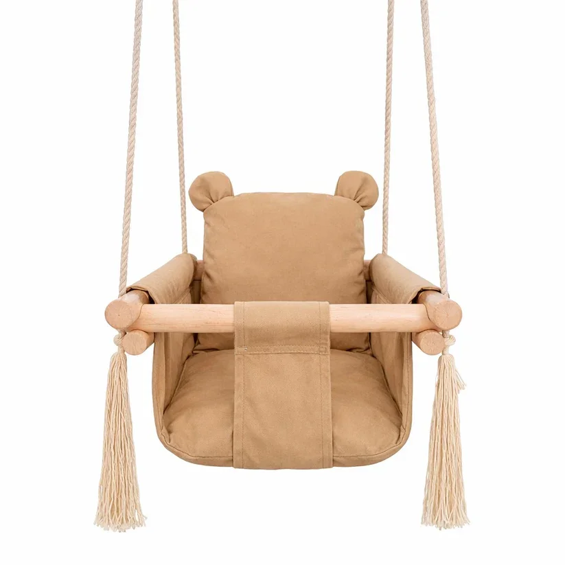 Ginger Home Leagan din lemn pentru copii Bear cu spatarsezut moale cu husa din bumbac utilizare interiorexterior greutate admisa 30 kg