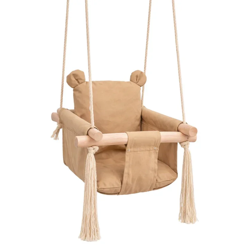 Ginger Home Leagan din lemn pentru copii Bear cu spatarsezut moale cu husa din bumbac utilizare interiorexterior greutate admisa 30 kg