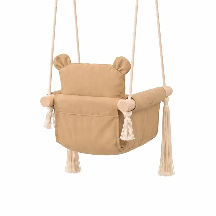 Ginger Home Leagan din lemn pentru copii Bear cu spatarsezut moale cu husa din bumbac utilizare interiorexterior greutate admisa 30 kg