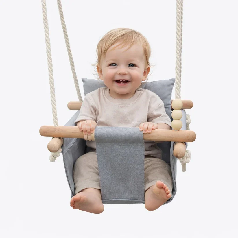 Ginger Home Leagan din lemn pentru copii Scandi cu spatarsezut moale cu husa din bumbac utilizare interiorexterior greutate admisa 30 kg