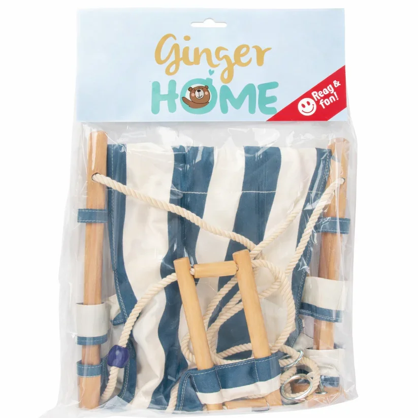 Ginger Home Leagan din lemn pentru copii tip sezlong Style Swingsezut moale cu husa din bumbac utilizare interiorexterior greutate admisa 70 kg franghii reglabile