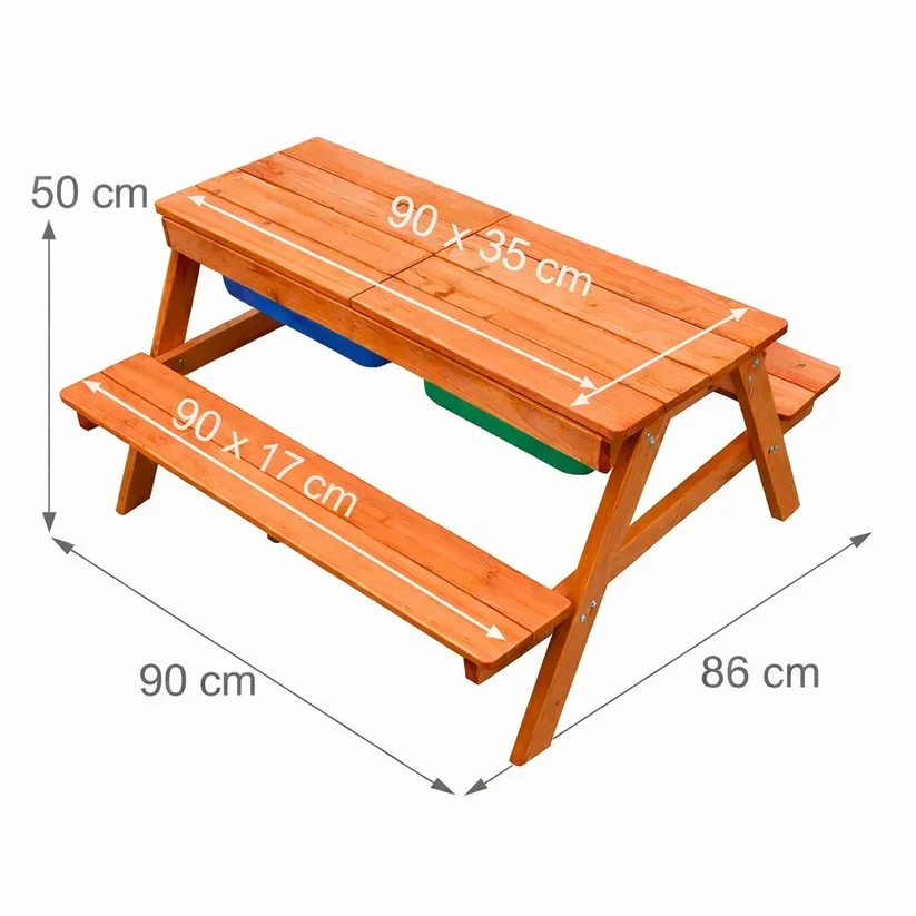 Ginger Home Masa 2in1 din lemn pentru copii cu bancute si nisipar Lift-Up Top2 cuve din plastc incluseperfecta pentru curtegradinaterasa