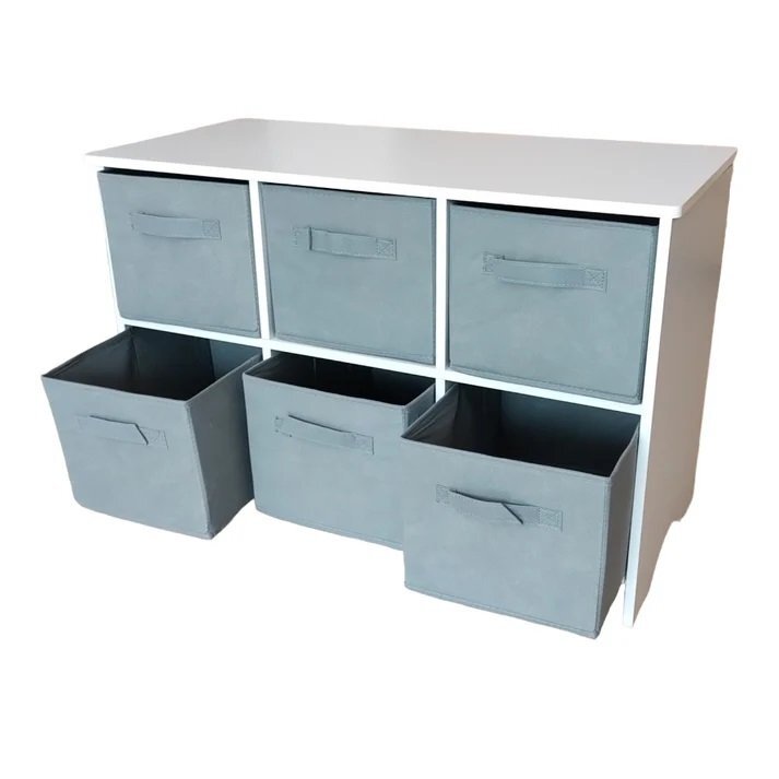 Ginger Home Mobilier depozitare pentru copii cu 6 cutii textile WhiteGrey
