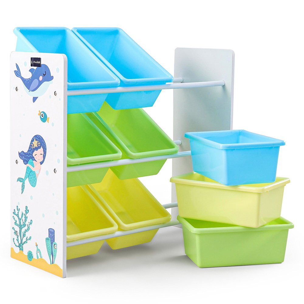 Ginger Home Organizator copii din lemn si MDF Mermaid pentru jucarii cu 9 cutii detasabile din plasticdimensiuni 623x265x60 cmmateriale sigurecolturi si margini rotunjite
