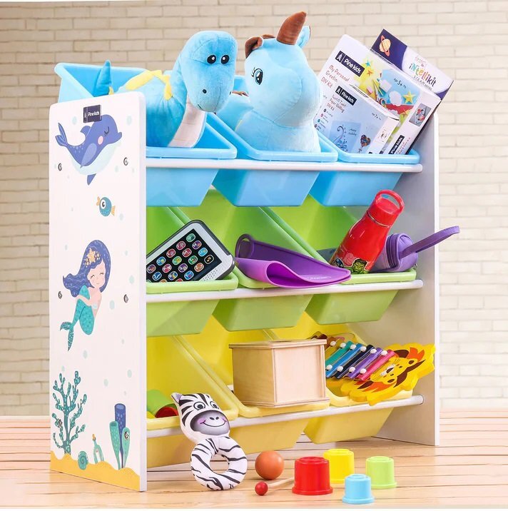Ginger Home Organizator copii din lemn si MDF Mermaid pentru jucarii cu 9 cutii detasabile din plasticdimensiuni 623x265x60 cmmateriale sigurecolturi si margini rotunjite