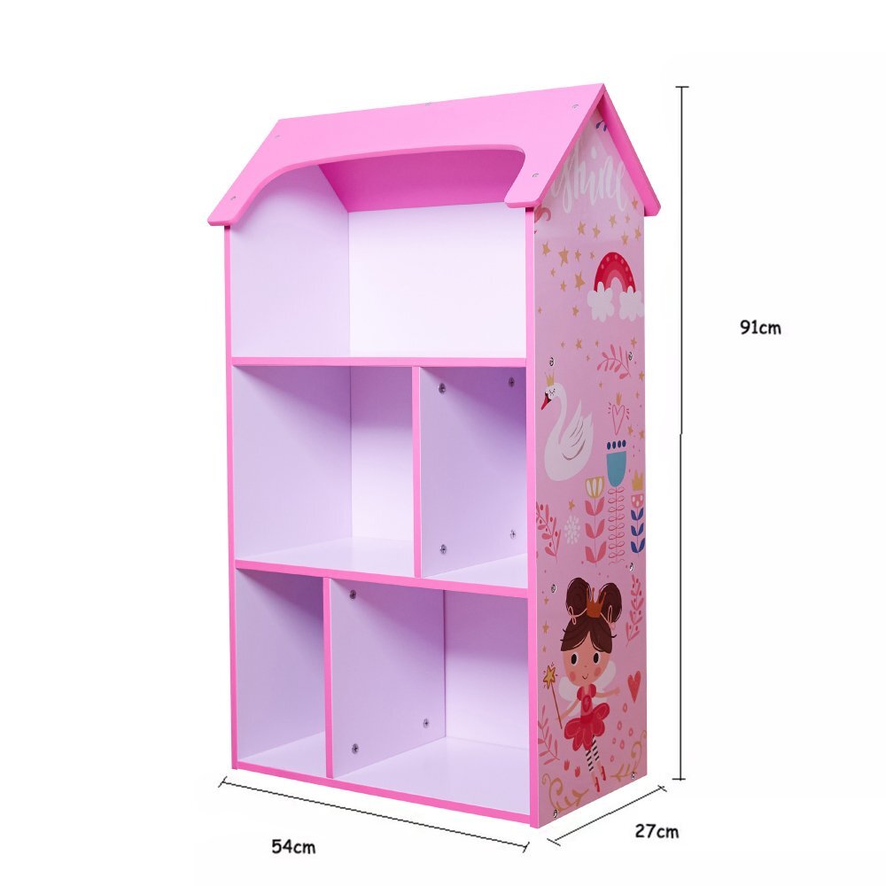 Ginger Home Organizator copii Dreams tip casuta din lemn pentru jucarii si carti cu 5 compartimente cadru robust din MDF cu colturi si margini rotunjitedimensiuni 54x27x915 cm