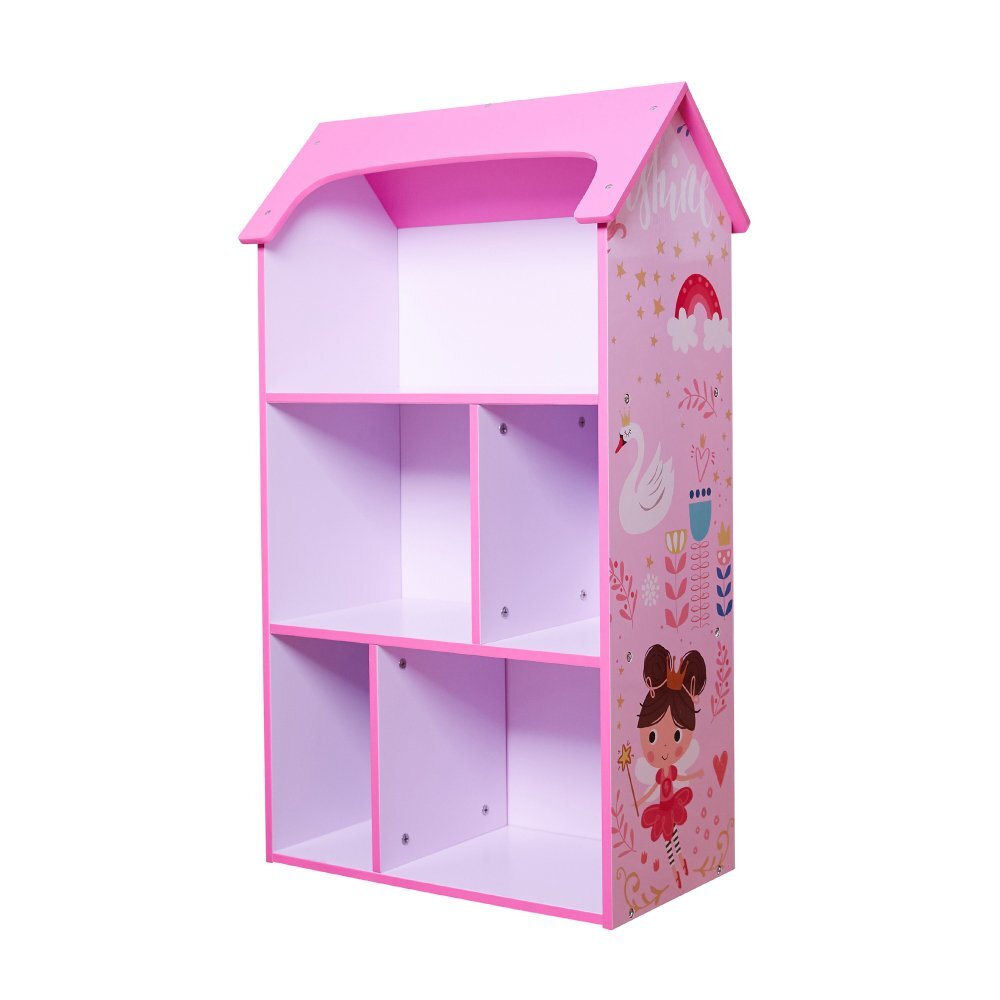 Ginger Home Organizator copii Dreams tip casuta din lemn pentru jucarii si carti cu 5 compartimente cadru robust din MDF cu colturi si margini rotunjitedimensiuni 54x27x915 cm