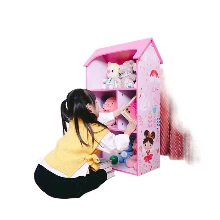 Ginger Home Organizator copii Dreams tip casuta din lemn pentru jucarii si carti cu 5 compartimente cadru robust din MDF cu colturi si margini rotunjitedimensiuni 54x27x915 cm