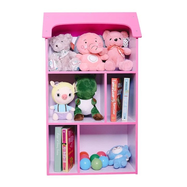 Ginger Home Organizator copii Dreams tip casuta din lemn pentru jucarii si carti cu 5 compartimente cadru robust din MDF cu colturi si margini rotunjitedimensiuni 54x27x915 cm