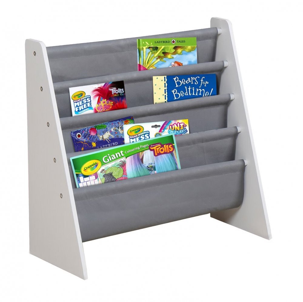 Ginger Home Organizator copii WhiteGrey cu rafturi pentru carti si revistematerial MDFtextilpotrivit pentru camera de zi birou centre pentru copii si gradinite dimensiune 627x28x60cm